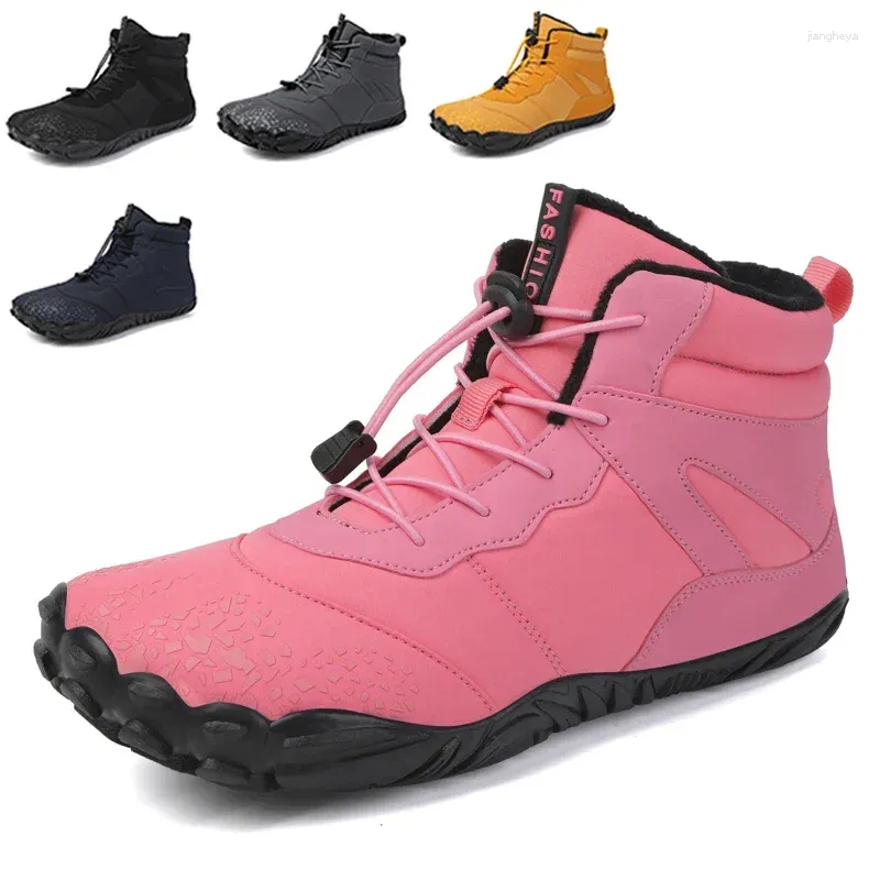 Walking Shoes Barefoot Boots Women Winter Snow For Men Plush Warm Ankle Non-slip Outdoor Waterproof Hiking Plus Size