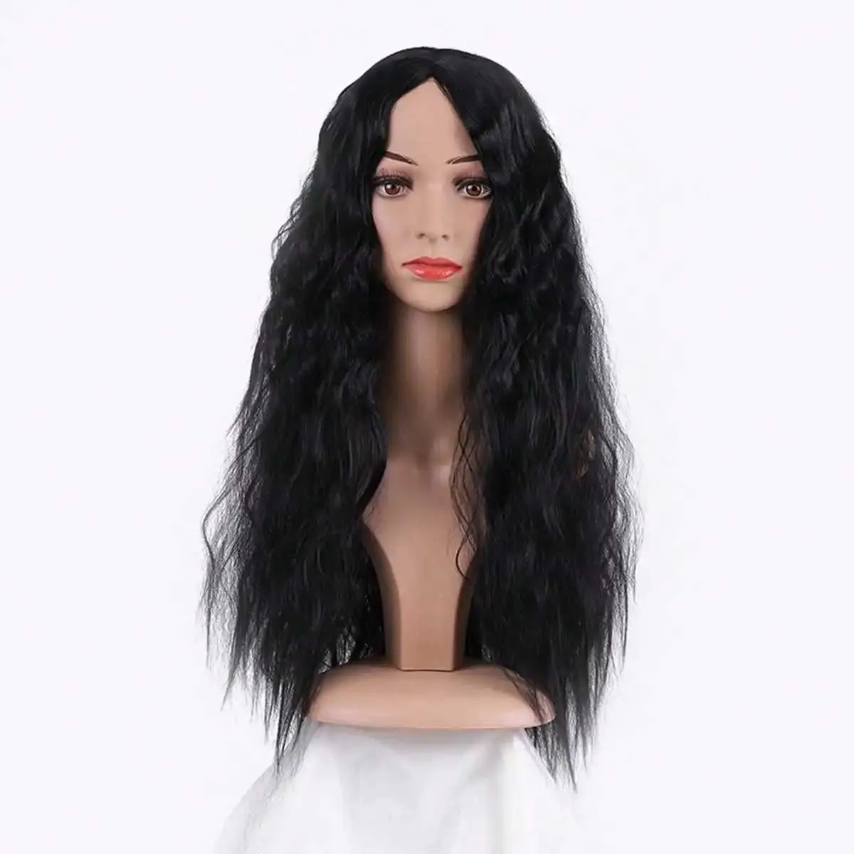 Syntetiska peruker Ny framspets peruk för kvinnor i mitten del Corn Perm Long Curly Hair Small Curly Hair Chemical Fiber Head Set 45cm 240329