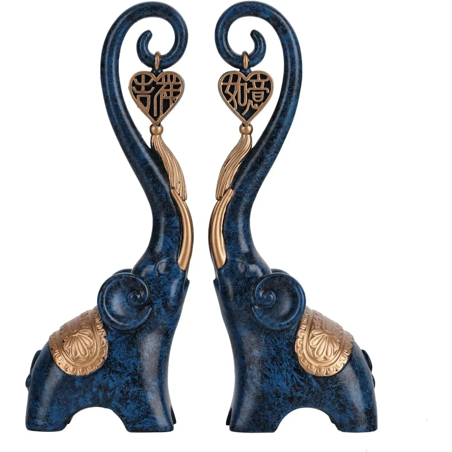 Statue d'éléphant bleu, ensemble de 2 pièces, Statue d'éléphant d'amour, décoration de maison, sculpture d'éléphant pour étagère de bureau, vie à la maison, 240311