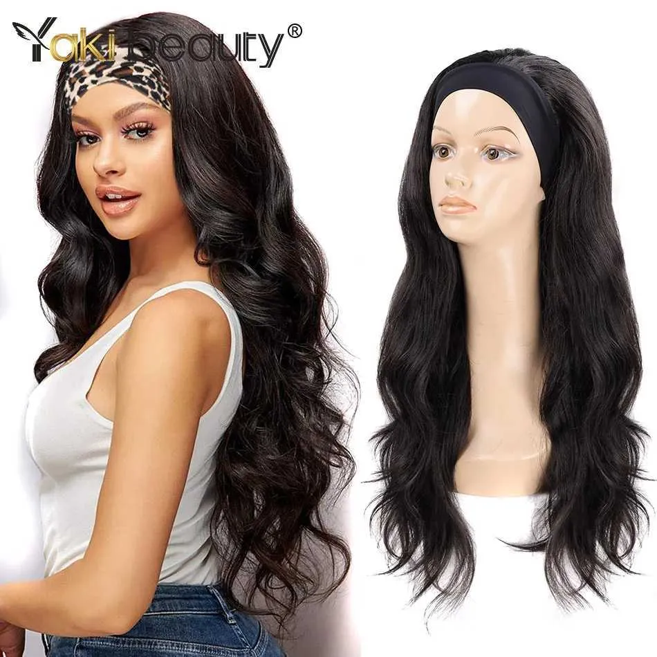 Synthetic Wigs Cosplay Wigs 28Inch Synthetic Wavy Ice Headband Wig For Women Afro Glueless Natural Color Black Wedding Party Daily BY YAKI BEAUTY 240329