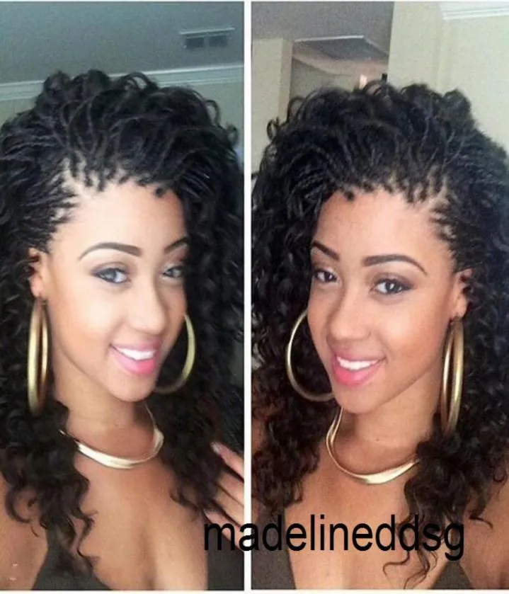 Black Box Pletające peruki dla kobiet symulacja ludzkie włosy syntetyczna koronkowa peruka 1b naturalne krótkie warkocze peruki YB6K32045632035961