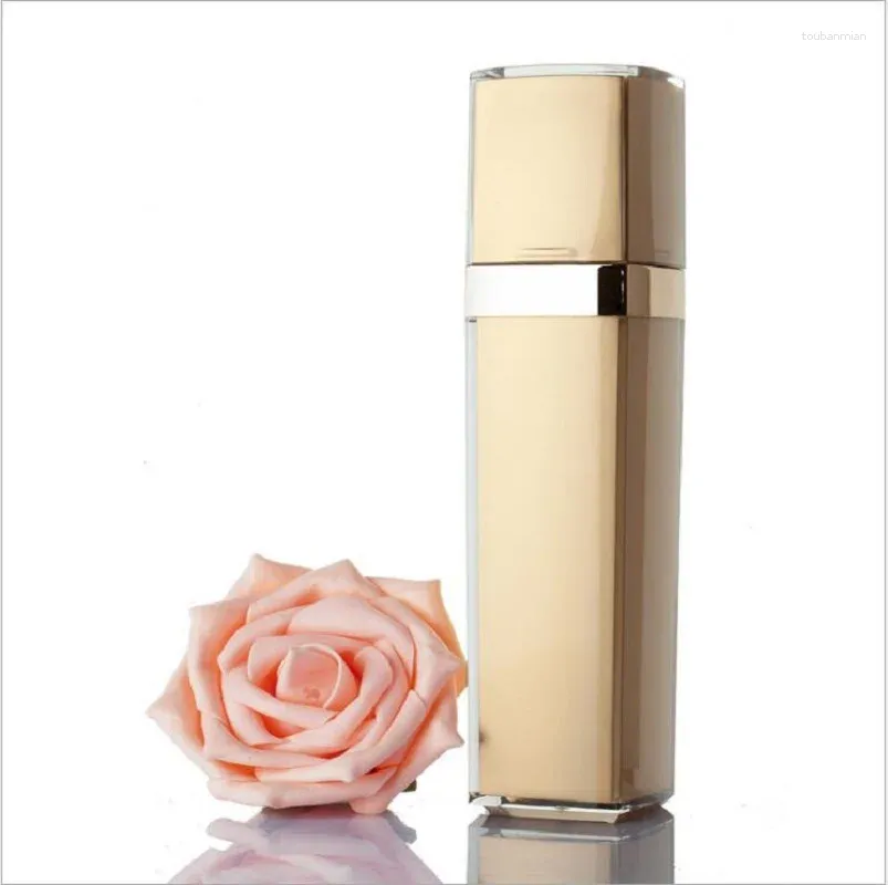 Storage Bottles 100ml Gold Square Shape Pump Bottle Essence Lotion Emulsion Serum Moisture Gel Foundation Toner Skin Care Cosmetic Packaging