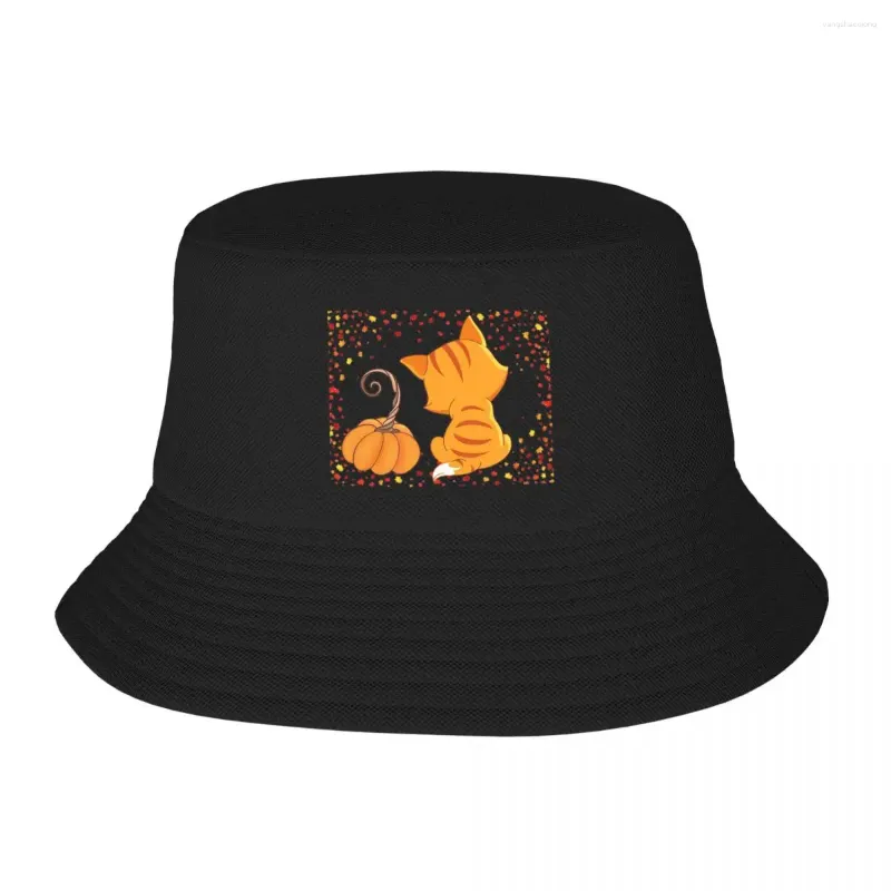 Berets gatinho com um balde de abóbora chapéu panamá crianças bob chapéus outono pescador verão praia pesca unisex bonés