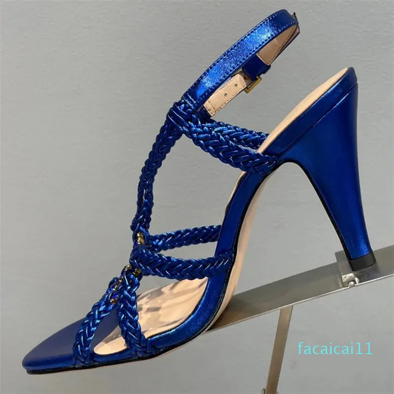 Summer Fashion Sexy High Heel Sandals 2024 Handmade Weave Design Band Upper Banquet Ladies Pumps Round Head Open Toe Exquisite