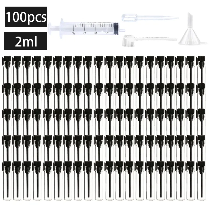 병 100pcs 1ml 2ml 클리어 미니 샘플 귀여운 유리 여행 오일 향수 병이있는 드롭 스프레이 비 빈 샘플 병 에센셜 오일