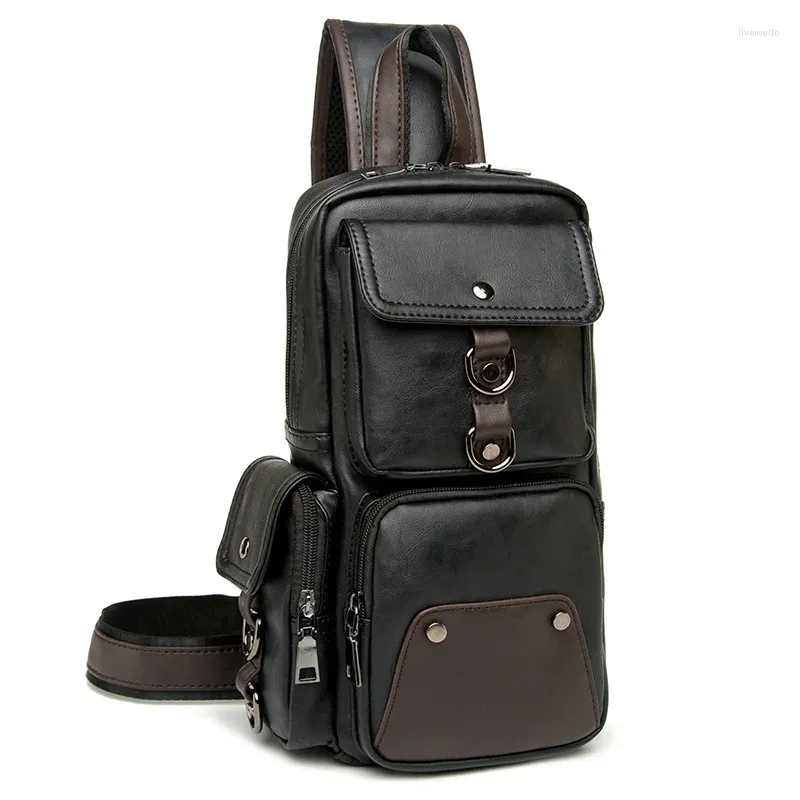 Bag 2024 Leather Men Shoulder Fashion Trending Mens Crossbody Black Chest Pack Casual Bags PT1212