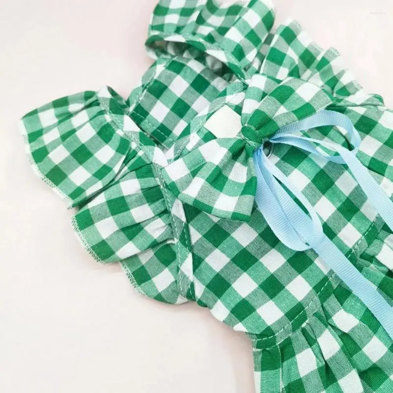 Hundklädklänning ärm Pet Outfit Princess set med ärmar Plaid kjol huvudbonad söt bekväm dräkt för härlig