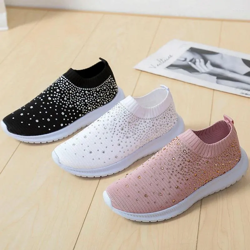 Casual Shoes Women's Crystal Comfort Soft Bottom Flat Breathable Mesh Sneakers Plus Size Non-Slip Womens