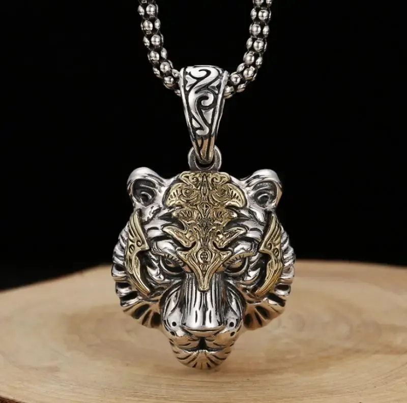 Fashion Domineering Animal Tiger Head Pendant Mens 14K Gold Necklace Pendant Personlighet Trend Party Jewelry Gift Wholesale