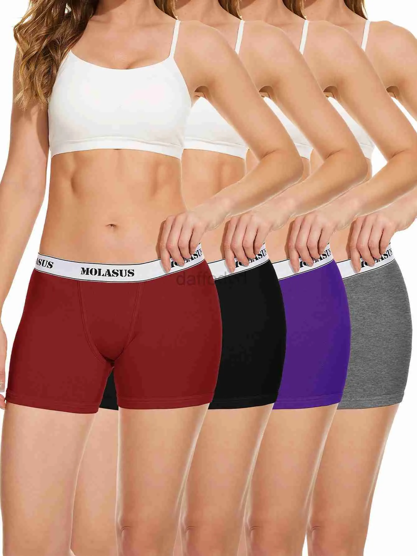 Women's Panties Molasus 4PCS Womens Cotton Boxer Underwear Ladies Soft Safety Panties Female Breathable Inseam Briefs Set Boy Shorts Plus Size 240319