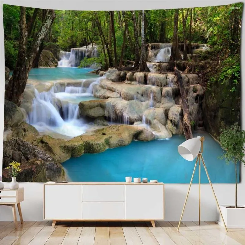 Wandtapijten Natuurlijk Bos Waterval Print Groot Tapijt Muur Hangend Zeezicht Sterrenhemel Home Achtergrond Doek Mandala Kunst Decoratie