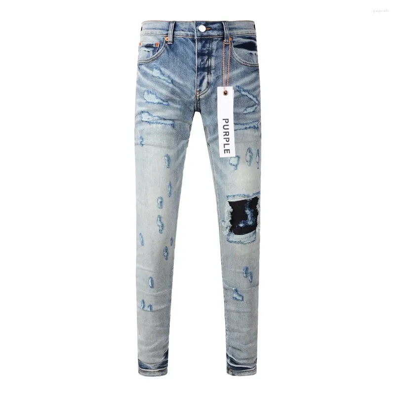 Pantalons pour femmes Violet Marque Denim Jeans 1: 1 High Street Blue Hole Patch Réparation de couleur claire Bas surélevé Serré