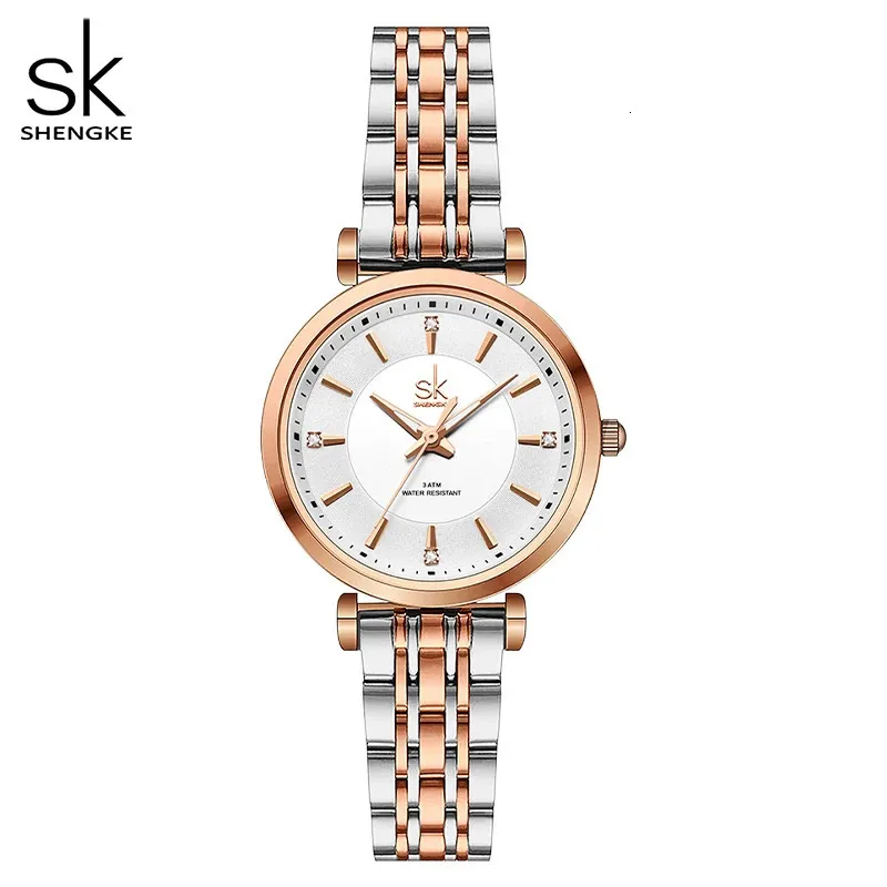 Relogio Feminino Shengke sk Mode Frauen Uhren Rose Goldene Edelstahl Frau Quarz Armbanduhren Damen Bunte Uhr 240318