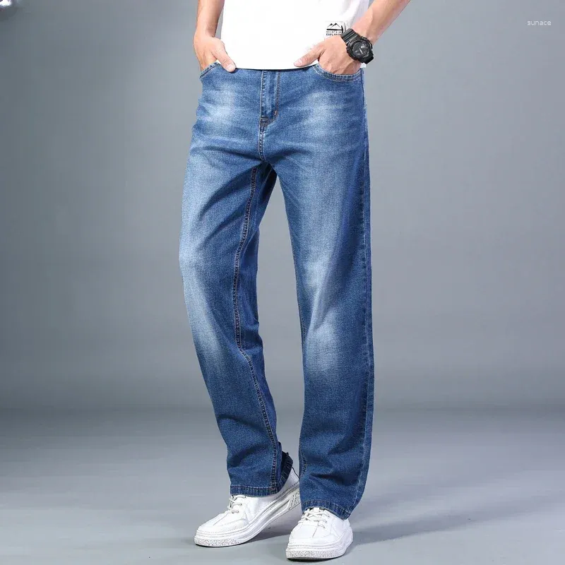 Jeans da uomo 6 colori Primavera Estate Pantaloni larghi a gamba dritta sottili stile classico Pantaloni larghi elasticizzati avanzati Uomo Taglie forti 40 42 44