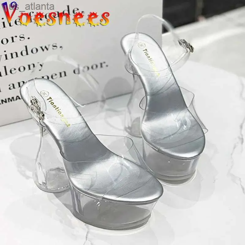 Chaussures de robe Voesnees Modèle Catwalk Show Talons ronds Pompes Dames Sexy PVC Transparent Mariage Haute Plateforme Femmes Sandales D'été H240325