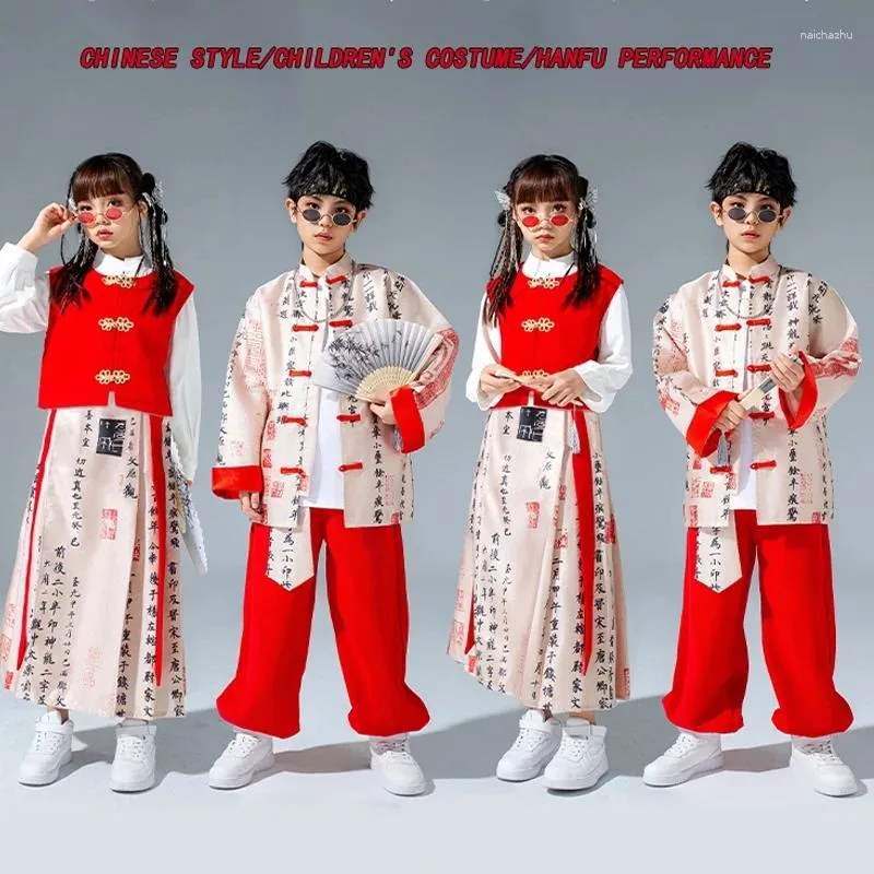 Stage Wear Style chinois Hanfu Robe Jazz Costumes de danse moderne pour filles Streetwear Garçons Hip Hop Performance Tenues DQS15764