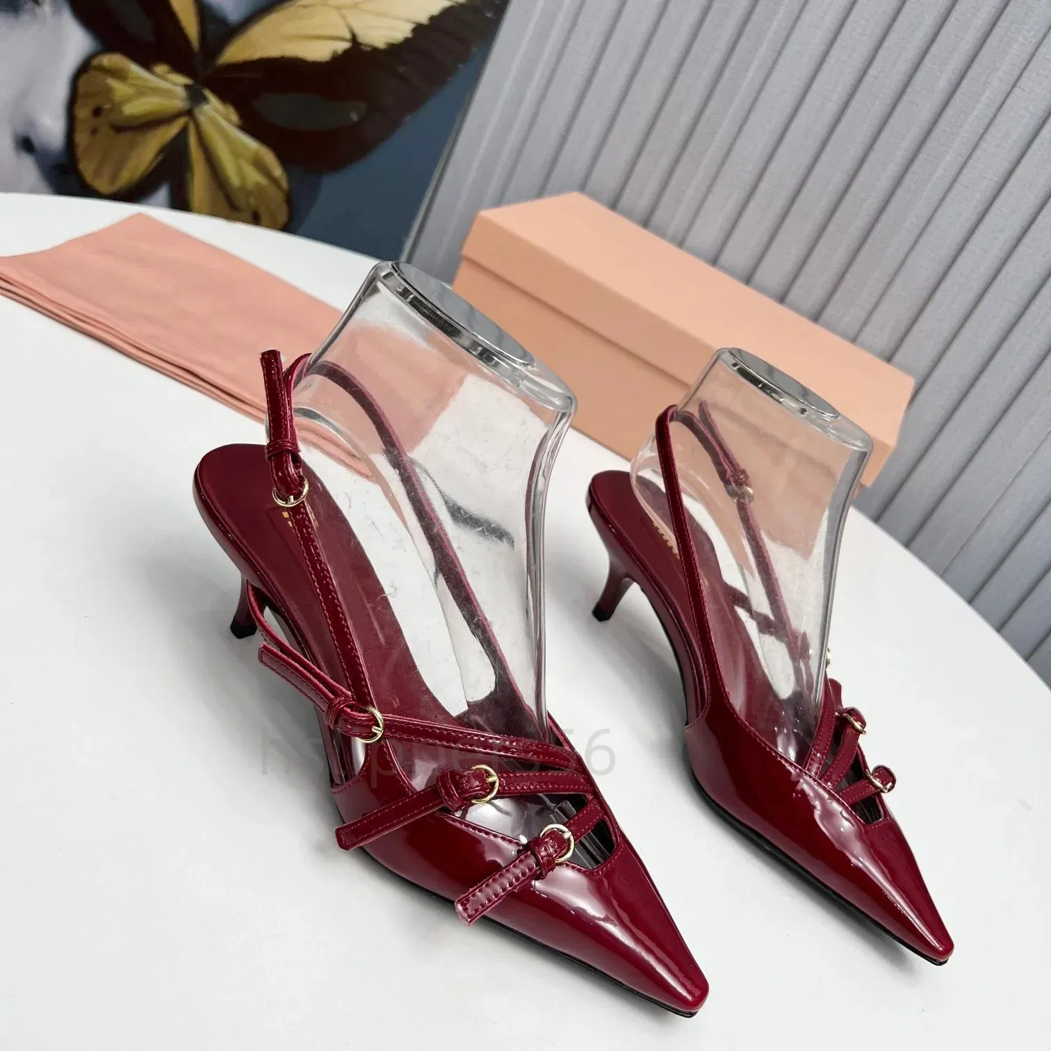 DHgate.com:Designer Burgundy Leather Slingback Kitten Heels