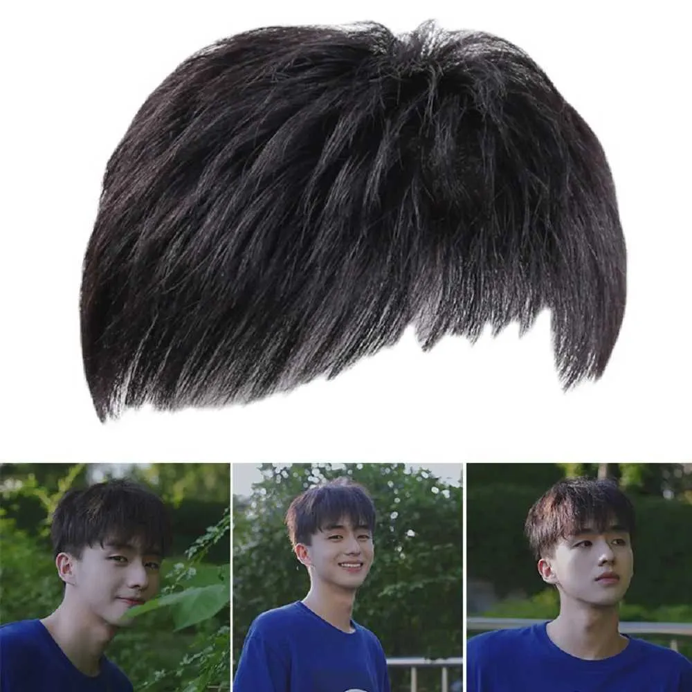 Synthetic Wigs Bangs Men Natural Fake Hairpiece Black False Hair Cover Effectively Cover Thinning Hair Male Clips-On Short Hair Wig 240329