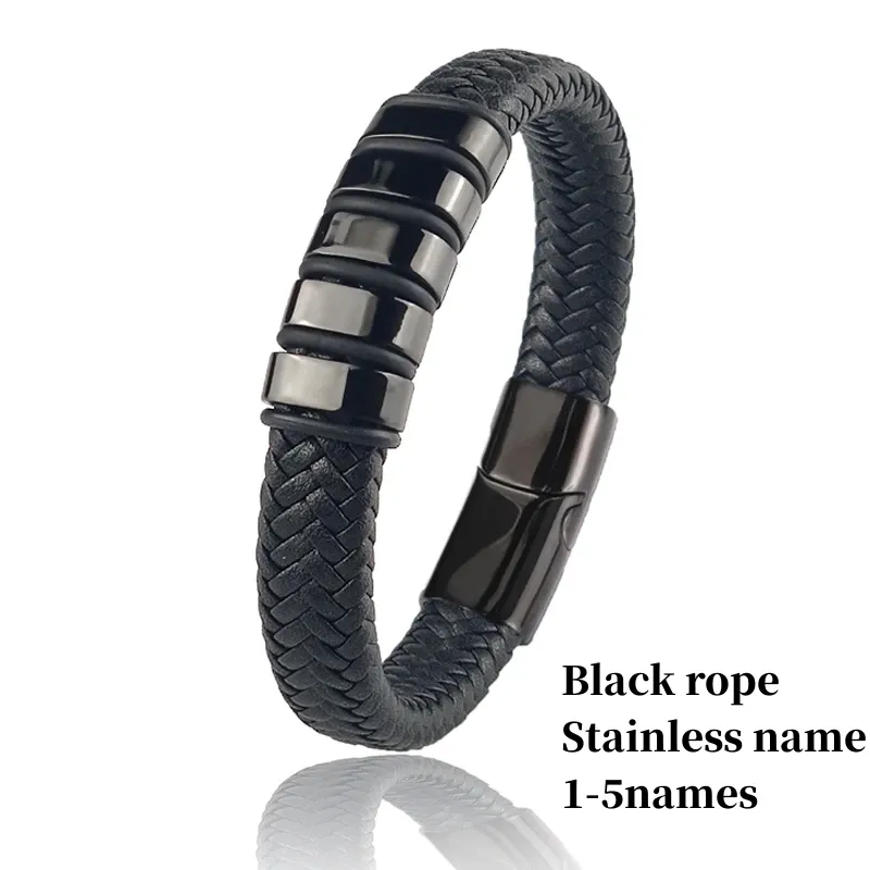 Bracelets wgptbdl Nom de famille personnalisé bracelets pour homme en cuir en acier inoxydable charme bracelet personnalisé couple de fêtes de père cadeau