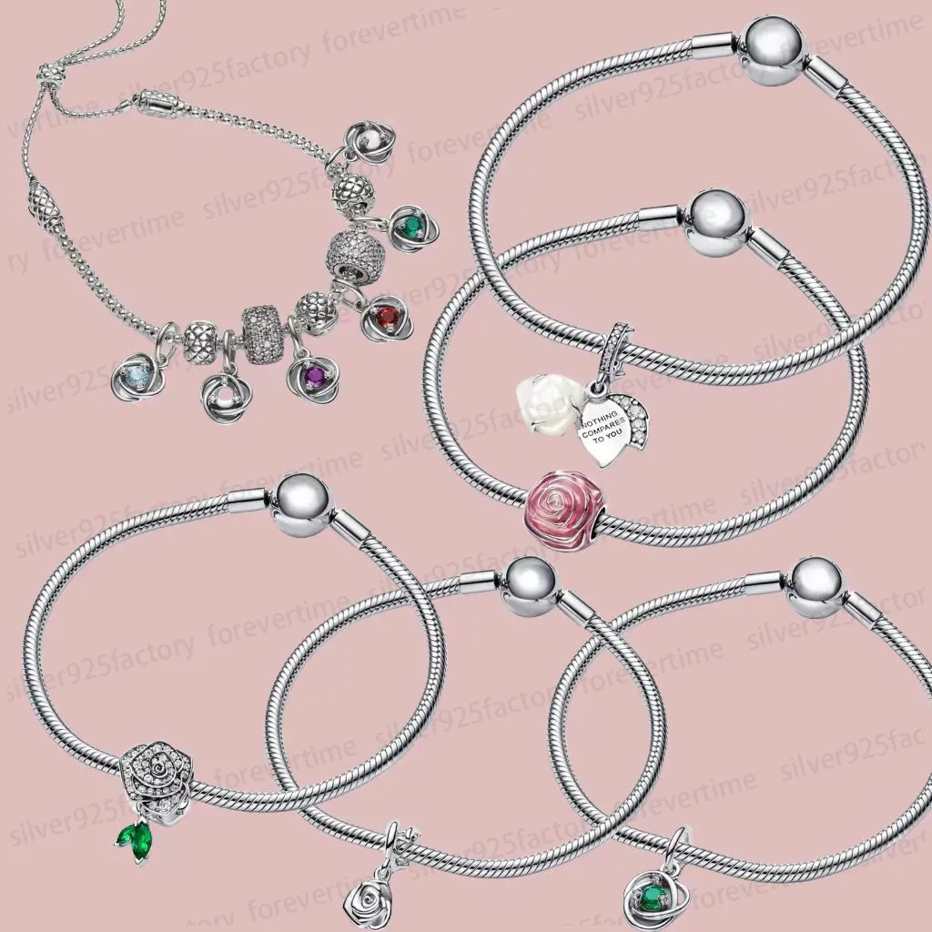 Nowe bransoletki kości węża dla kobiet Designerka Mother Day Prezent z pudełkiem Fit Pandoras momenty Blask Rose In Bloom Owartości Bransoletka Bransoletka Bransoletka biżuteria