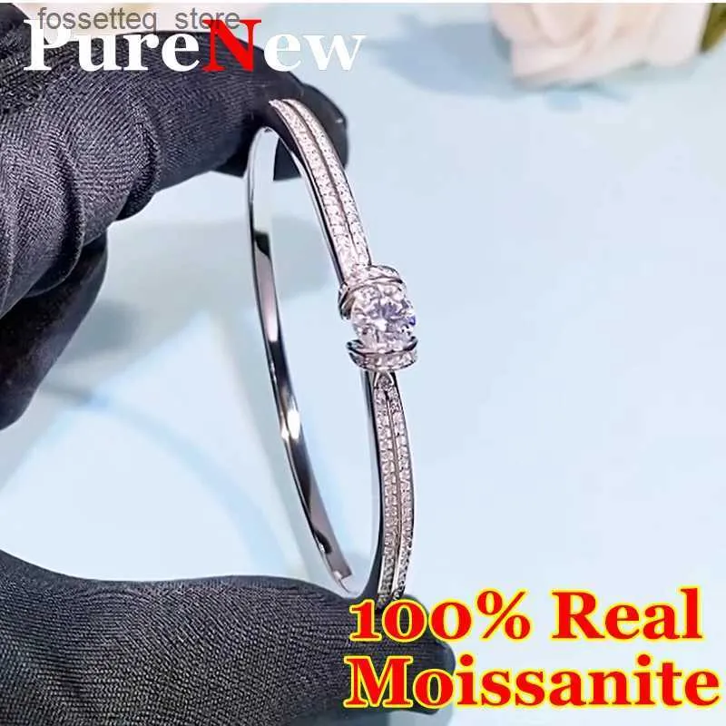 Charmarmband Purenew Premium Real Shiny Moissanite för kvinnor Original S925 Silver Moissanite Diamond Party Fine Jewelry L240319