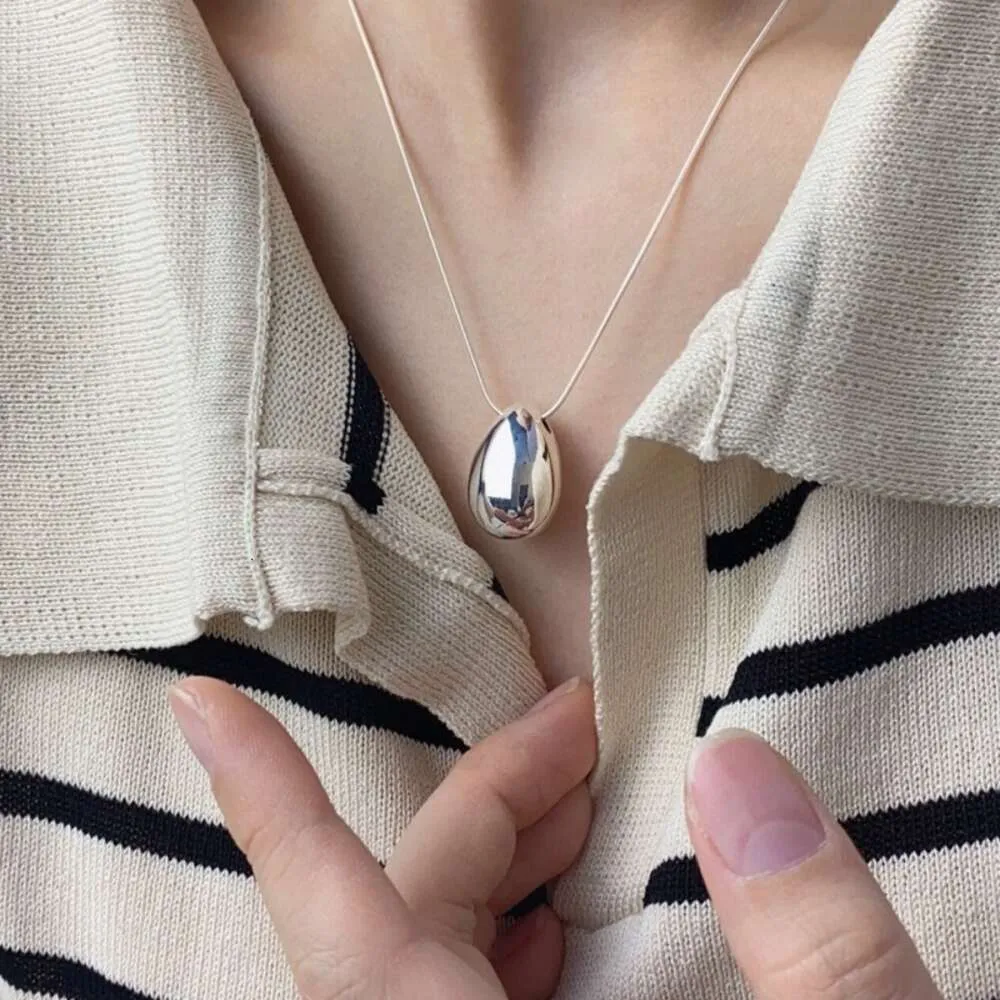 Titanium Steel Oval Water Droplet Necklace for Women's