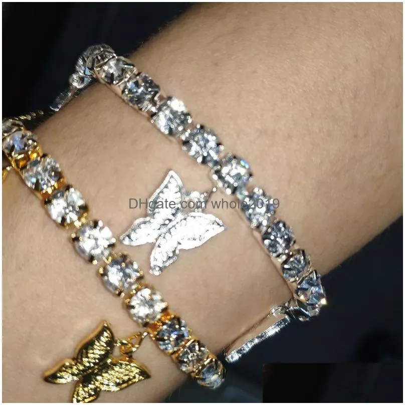 Tennis Luxury Butterfly Bracelets For Women Gold Sier Plated Animal Charm Bracelet Iced Out Chains Fashion Bling Rhinestone Diamond Je Dhluh