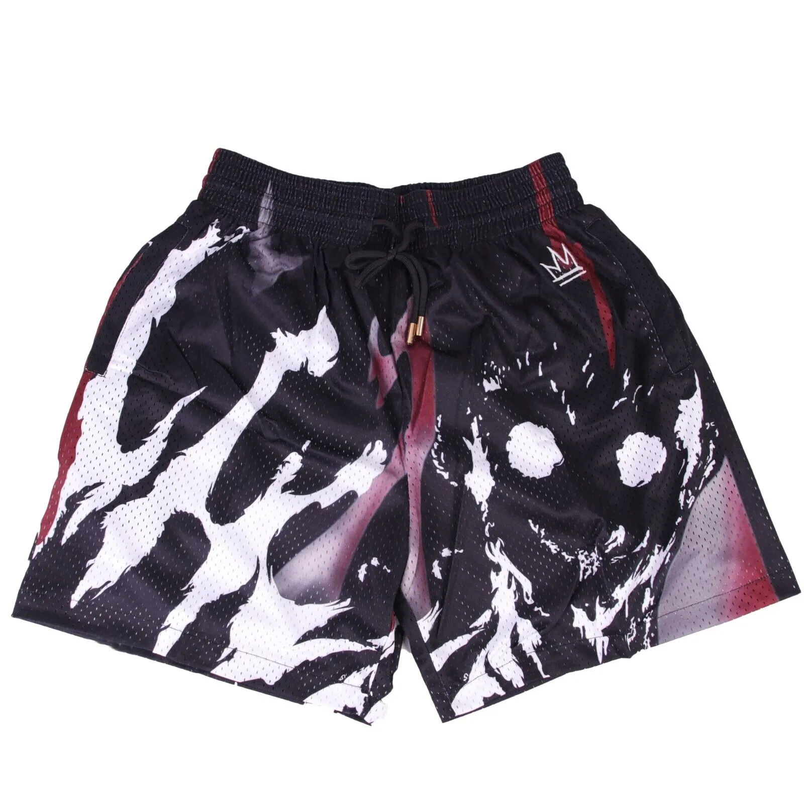 Men's Anime Basketball Shorts Black Printed Gym Sport Knee Pants with Pockets