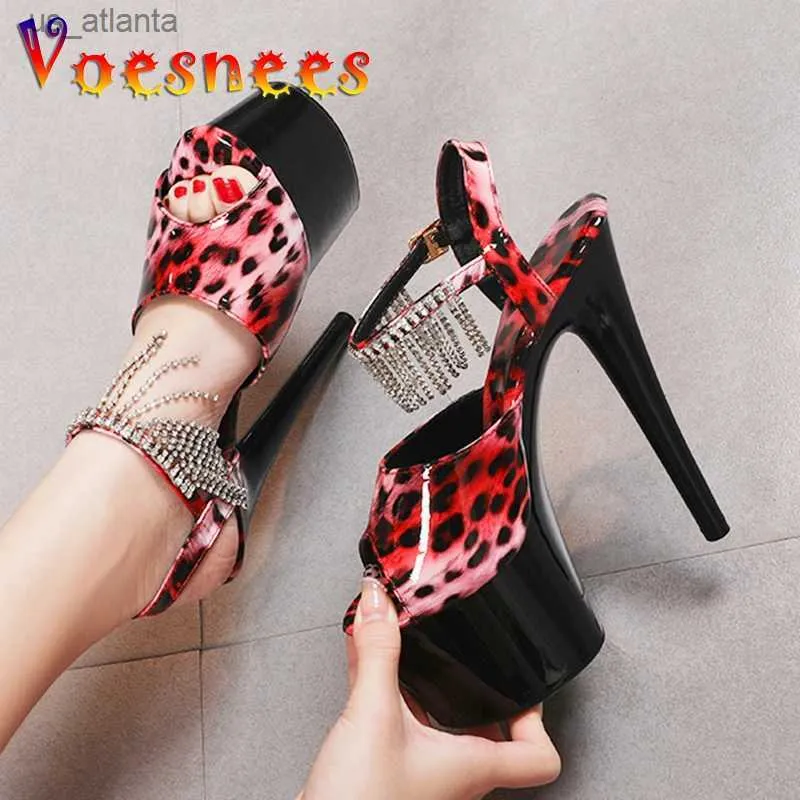 Scarpe eleganti Sandali moderni da donna con frange con stampa leopardata 2022 Nuovi tacchi alti Piattaforma femminile sottile Pole Dance taglia più grande 43 H240325