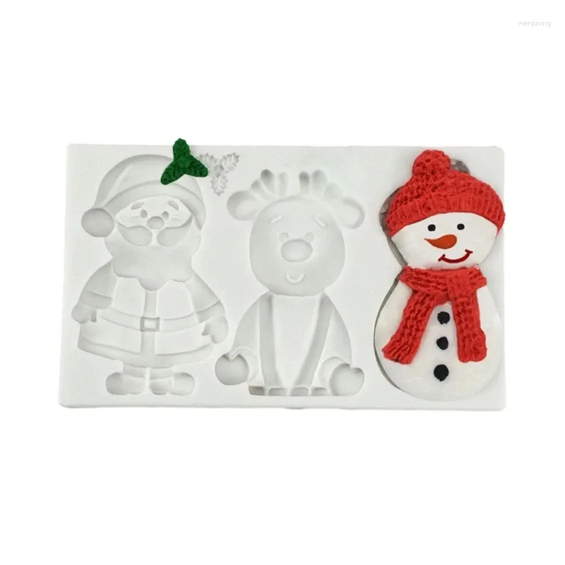 Moldes de cozimento Santa Elk Boneco de neve Molde de silicone Moldes de fondant temáticos de Natal Versáteis para bolos/chocolates/biscoitos/doces