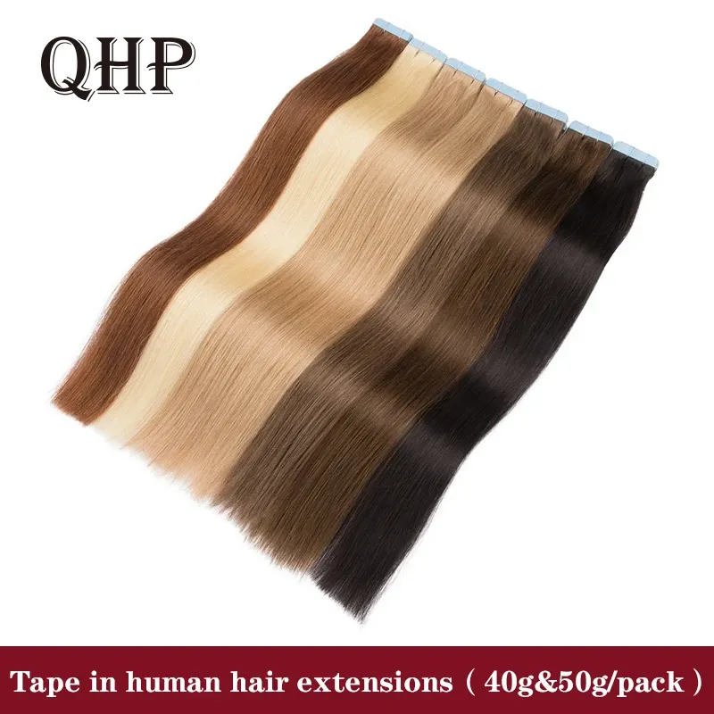 Extensões QHP Fita Reta Em Máquina de Extensões de Cabelo Humano Brazilan Remy Natural Sem Costura Trama de Pele 2 g/pc 2.5 g/pc 1226 polegadas Multicolor