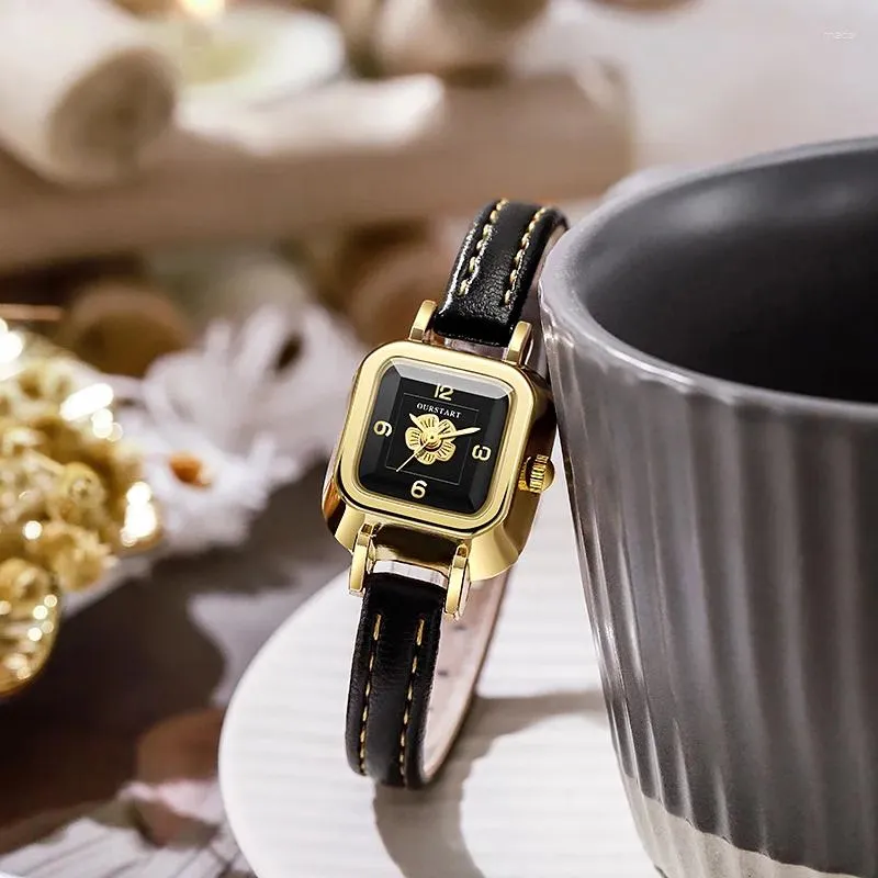 Armbandsur 2024 Fashion Women Luxury Watches Ladies Wrist Flower Leather Square Quartz Watch for Gifts Relogio Feminino