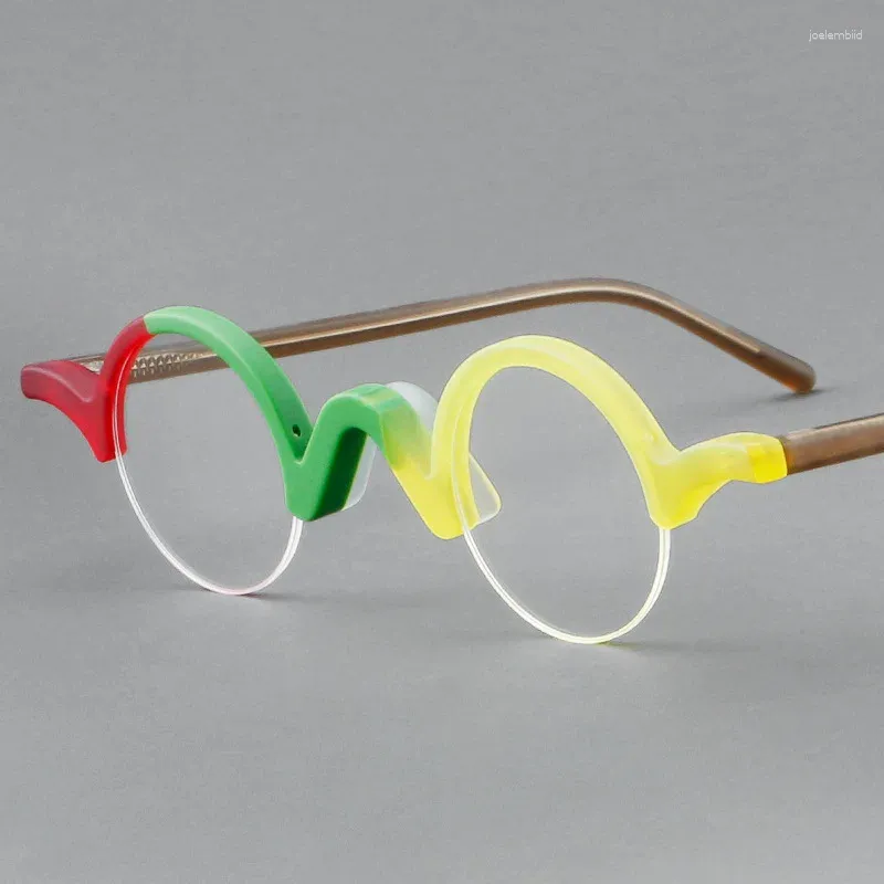 サングラス日本のデザイナーマンビンテージラウンドハーフフレーム眼鏡女性レトロ光学近視レンズメガネアクセサリー