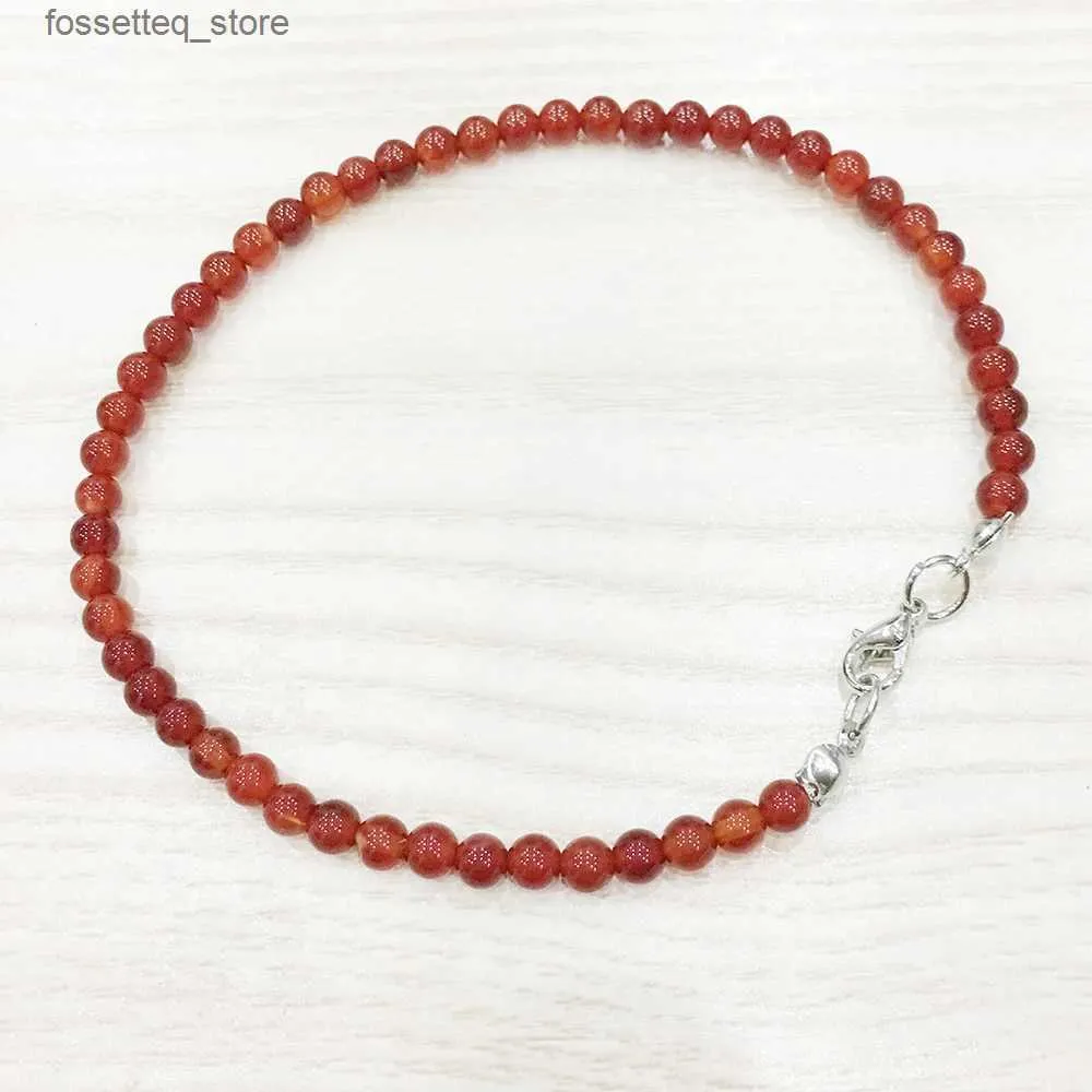 Charme Pulseiras MG0146 Atacado Ntural Cornalina Tornozeleira Handamde Pedra Vermelha Mulheres Mala Beads Tornozeleira 4 mm Mini Gem Stone Jóias L240319