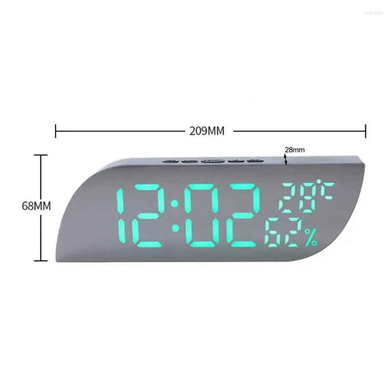 Horloges de table Écran Horloge LED Miroir Alarme numérique avec affichage Fonction de gradation automatique pour chambre à coucher Bureau Décor de bureau électronique