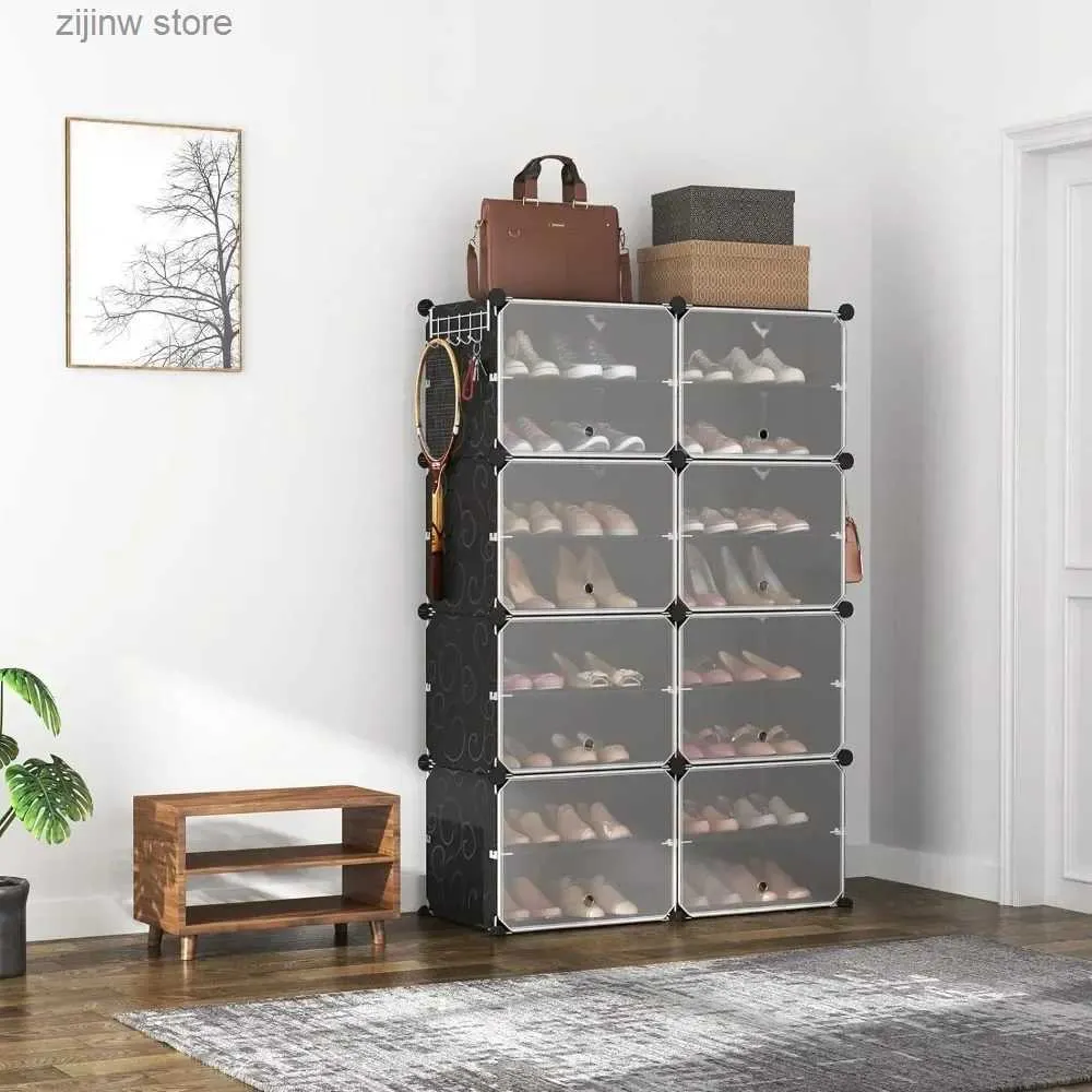 Storage Holders Racks Footwear Manager 8-lagige Aufbewahrung für 32 Paar Organizer, tragbare Schuhschränke mit 2 Haken, kostenlose Lieferung von Wohnzimmermöbeln Y240319