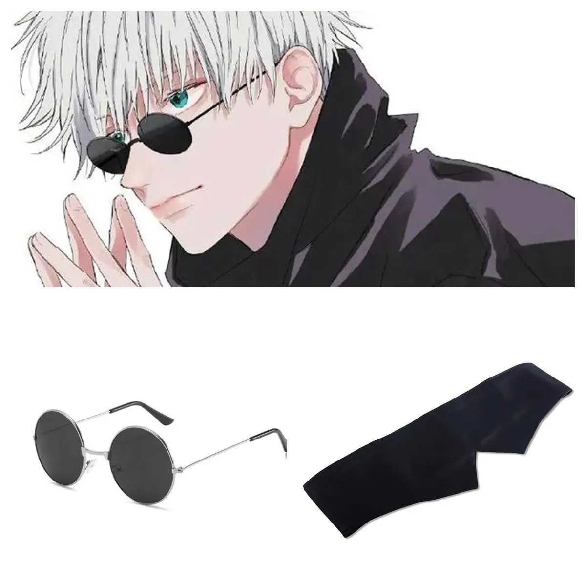 Sonnenbrille ACE Anime Jujutsu Kaisen Gojo Satoru Cosplay Requisiten Schwarze Brille Steampunk Runder Rahmen Brillen Sonnenbrillen Zubehör Männer FrauenL2403