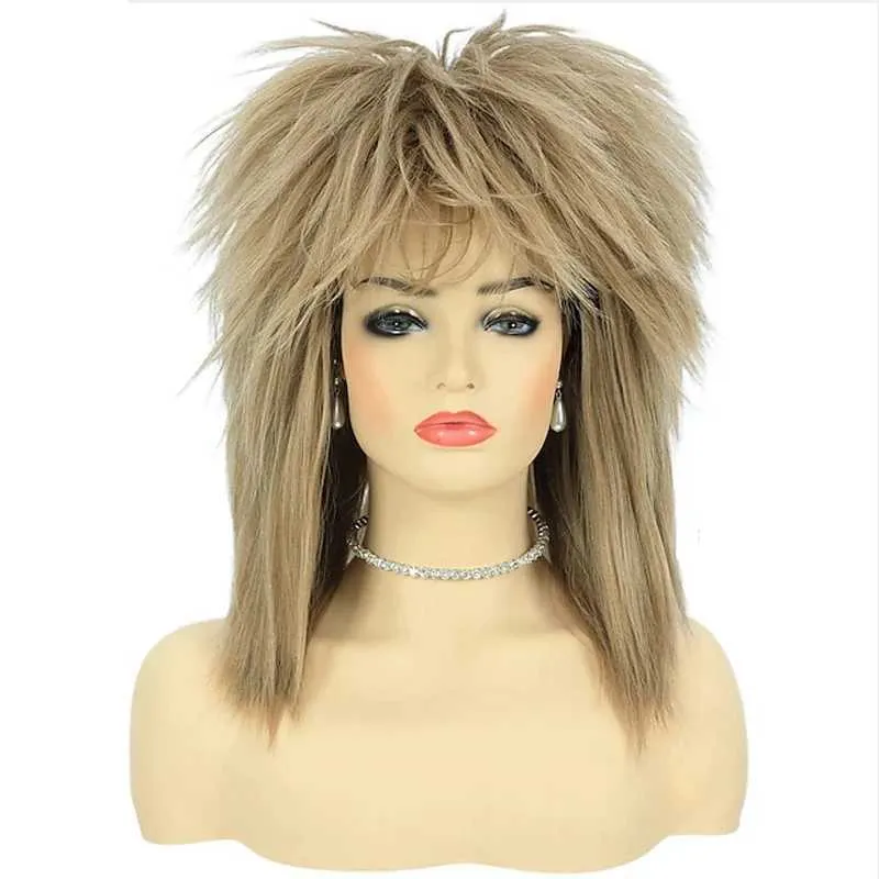 DHgate 80s Tina Diva Synthetic Cosplay Wig Blonde Wavy Rockstar Mullet Wig for Women Hair Products