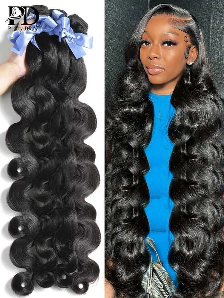 Synthetic Wigs Lace Wigs 30 40 inch Body Wave Brazilian Human Hair Weave Bundles Water Wave Raw Virgin Remy Doule Drawn Wholesale Natural Tissage 240328 240327