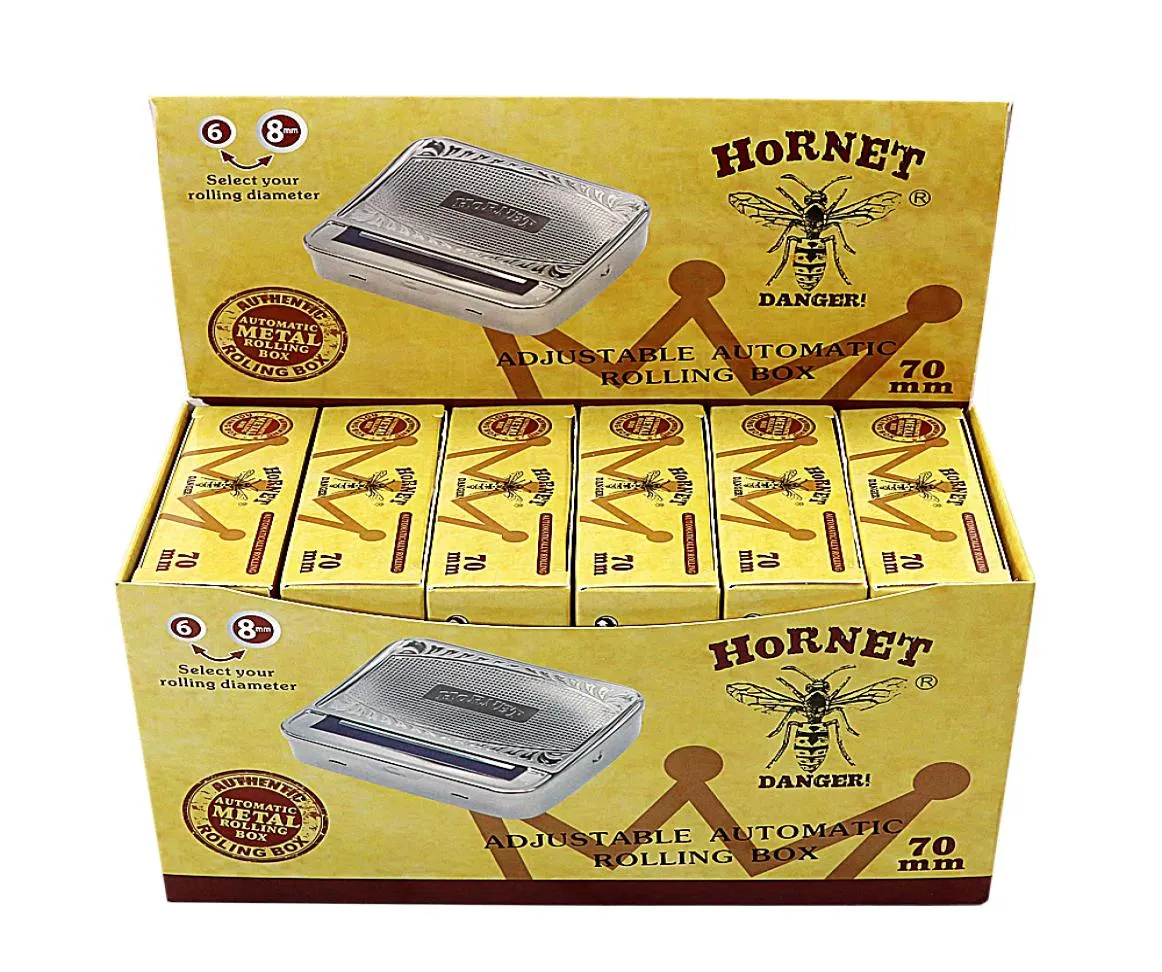 HORNET Metal Smoking Automatic Rolling Box 70 MM Silver Cigarette Maker Tobacco Machine Case Grinder Whole7127005