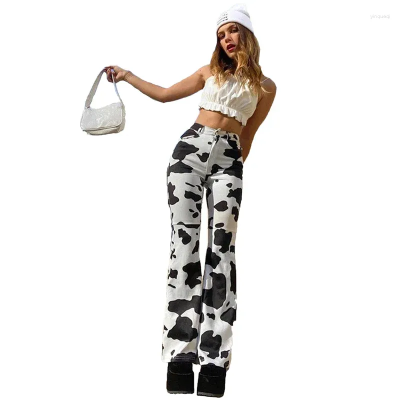 Jeans pour femmes imprimé léopard femmes pantalons en denim taille haute y2k streetwear vintage bootcut mode décontracté baggy 2024