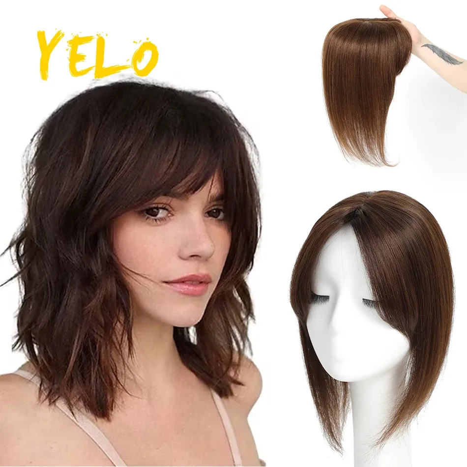 Toppers YELO Straight Human Hair Toppers Machine Remy Hair Piece Clip in For Women Topper for Beauty Natural Hand Made Mono Base Hair