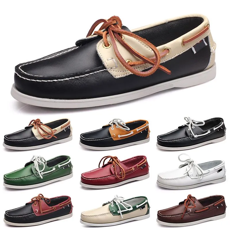 Mens Casual Shoes Black Leisures Silvers Taupe Dlives Brown Grey Red Green Walking Low Soft Multis Leather Men Sneakers Outdoor Trainers Boat Shoes Breathable AA048