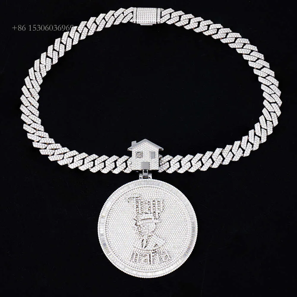 Benutzerdefinierte große Hiphop Schmuck Silber Runde Form Vvs Gra Mossanite Moissanit Diamant Kette Halskette Pendent Anhänger für Männer
