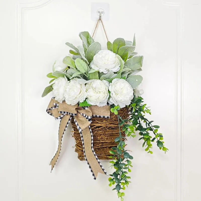 Flores decorativas outono grinaldas cesta para varanda frontal fazenda ação de graças outono decoração de casamento artificial