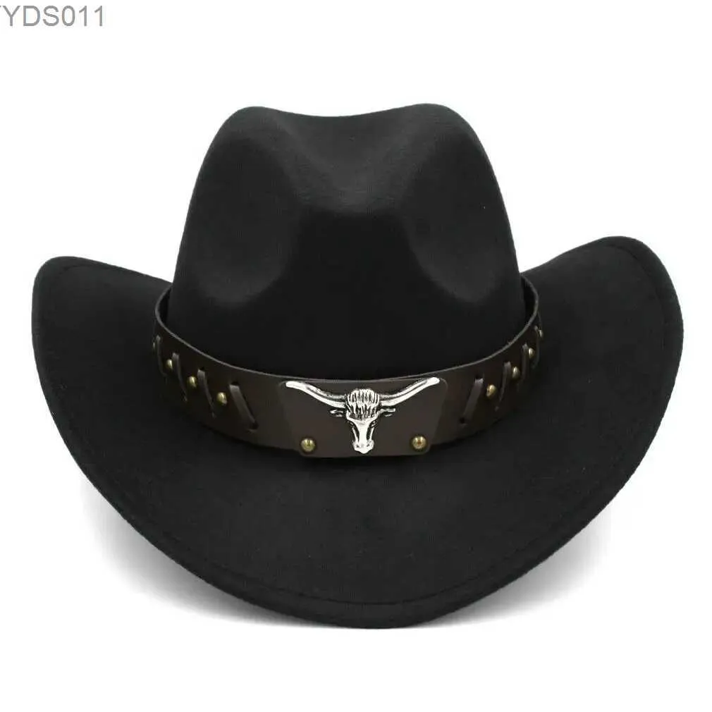 Sombreros de ala ancha Cubo Sombrero de vaquero occidental Gorra de vaquera Mezcla de lana Verano para hombres Mujeres Accesorios de cosplay Color Negro o Marrón 240319