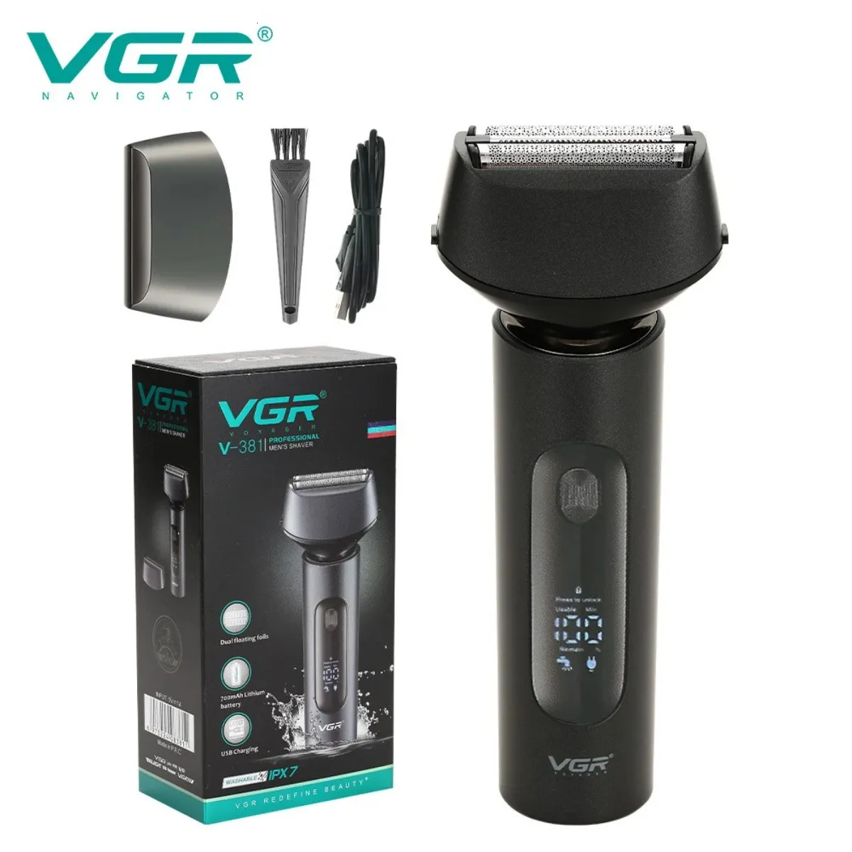 VGR Rasoir Rasoir à barbe étanche Rasoir électrique professionnel Tondeuse à barbe portable Machine à raser alternative pour hommes V-381 240313