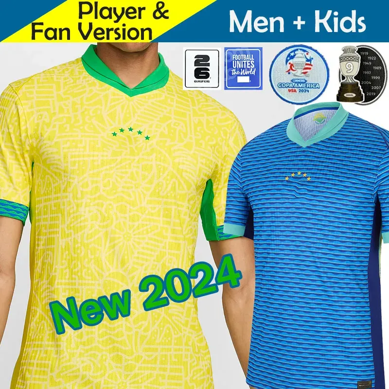 Camisa de futebol do Brasil 2024 Copa América NEYMAR VINI JR Kids Kit Sets 2025 Camisa de futebol da seleção brasileira 24/25 Home Away Player versão 4XL RODRYGO MARTINELLI