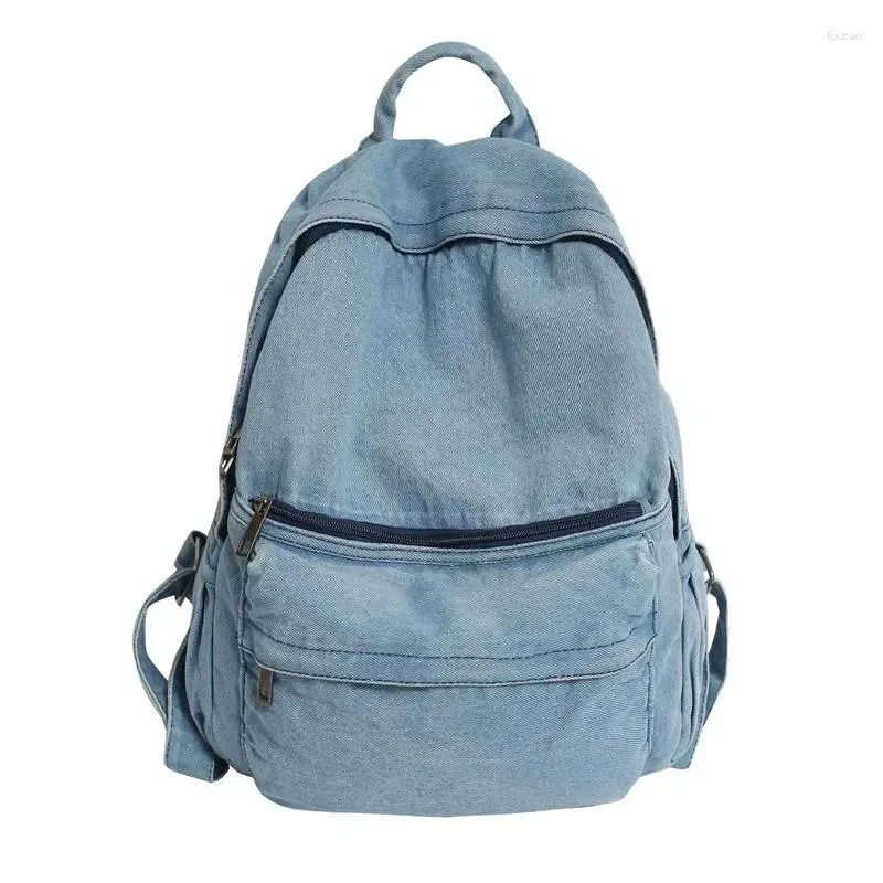 Backpack Vintage Washed Denim Women Trend Canvas College Schoolbag For Teenage Girl Boy Laptop Student Travel Bag