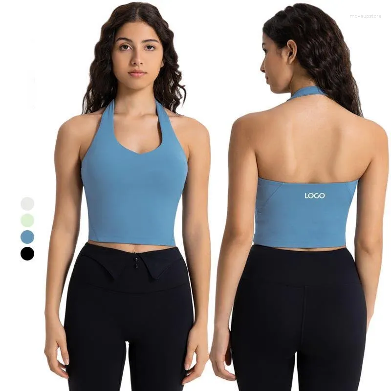 Yoga Outfit Light Support Cropped Halter Tank Top Tight Fit Buttery-soft Feels Weightless Four-way Stretch Sports Bras With Removable Cups